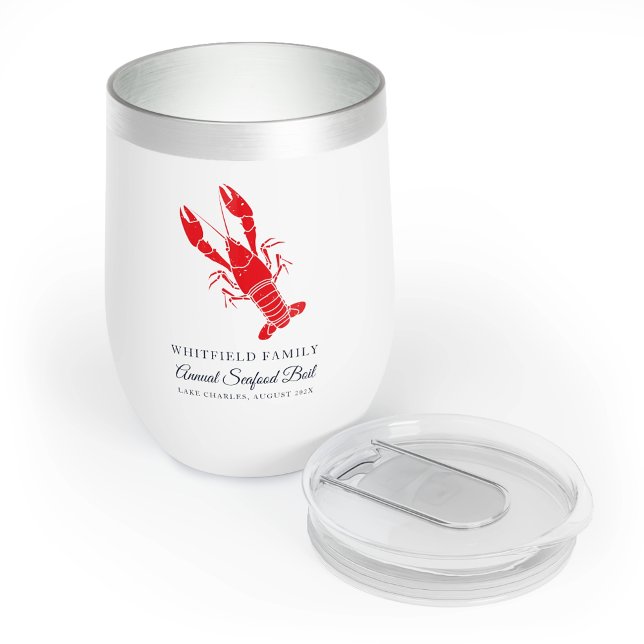 Personalizado Anual de Cocina de Mariscos para Boí (Family Lobster Boil Annual Seafood Cookout Custom Thermal Wine Tumbler)