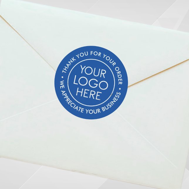 Personalizado Azul Gracias Pegatina con logotipo (Custom Blue Thank You Sticker with Logo)