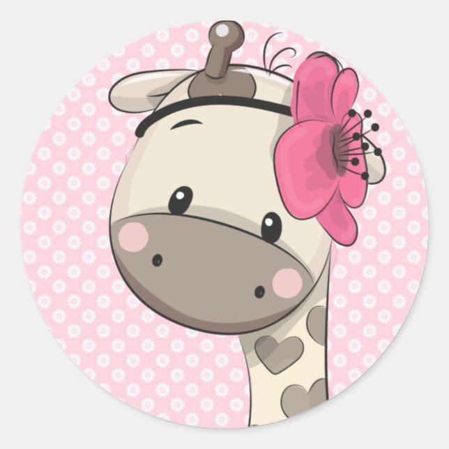 Personalizado Baby Pink Giraffe Pegatina redondo c (Anverso)