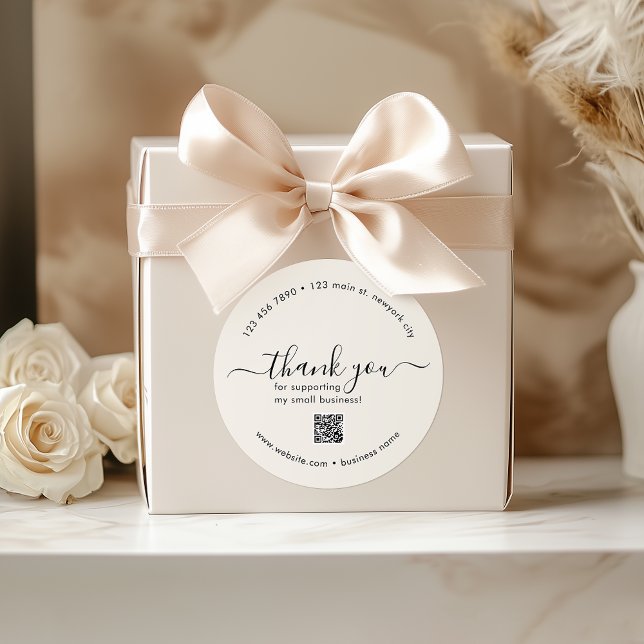 Personalizado Beige Gracias Pegatinas Con Código Q (Beige Custom Thank You Stickers With QR Code)