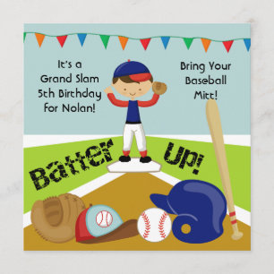 Personalizado Black Hair Boy Béisbol Invitación al