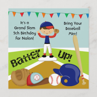 Personalizado Black Hair Boy Béisbol Invitación al