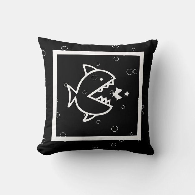 personalizado blanco FISH en almohada negra (Anverso)
