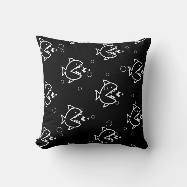 personalizado blanco FISH en almohada negra (Anverso)