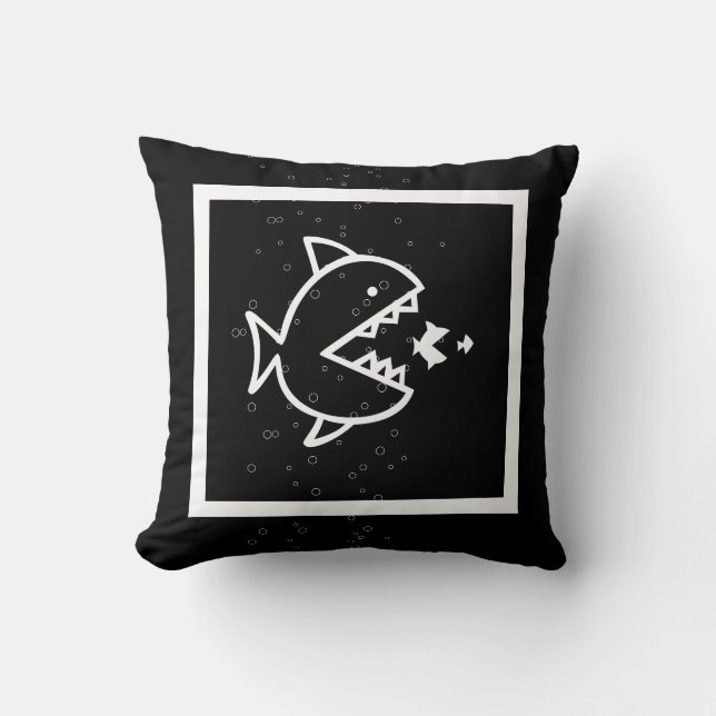personalizado blanco FISH en almohada negra (Anverso)