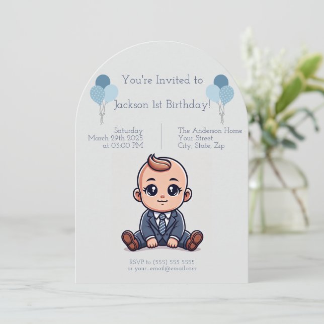 Personalizado Blue Boss Baby Birthday Invitación (Anverso de pie)