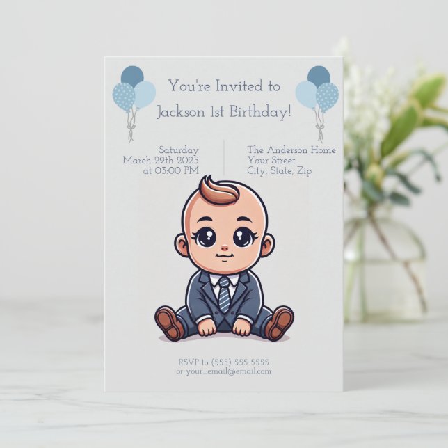Personalizado Blue Boss Baby Birthday Invitación (Anverso de pie)