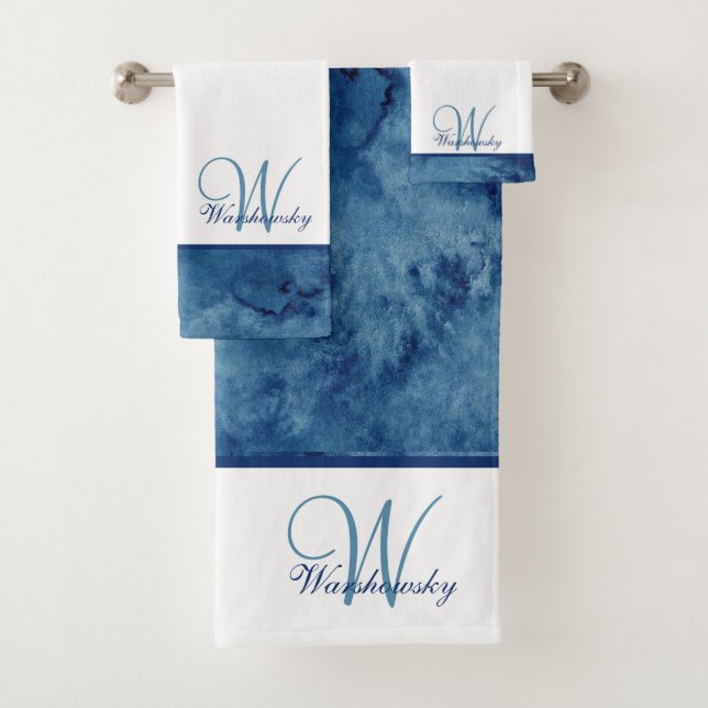 Personalizado Blue Watercolor Blanco Elegante Mono (In situ)