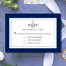 Personalizado Boda RSVP de Ancla de Oro Azul de la