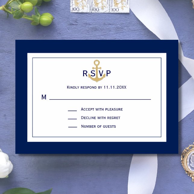 Personalizado Boda RSVP de Ancla de Oro Azul de la (Subido por el creador)