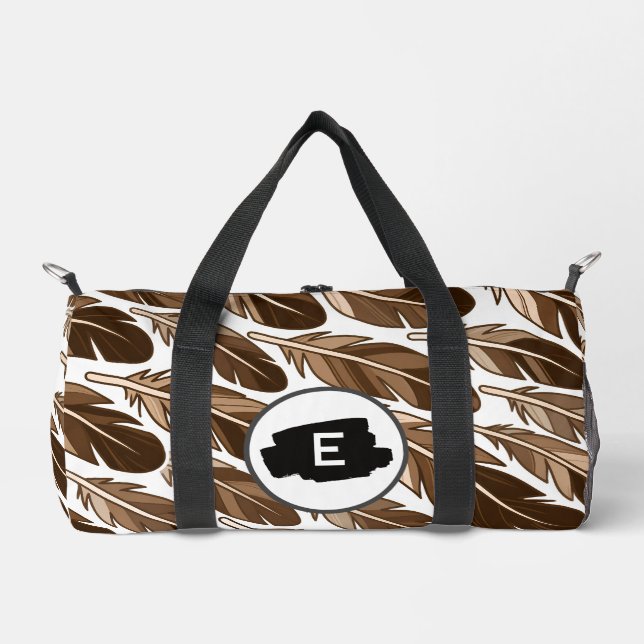 Personalizado Boho Feather Monograma Bolsa de Duff (Anverso)