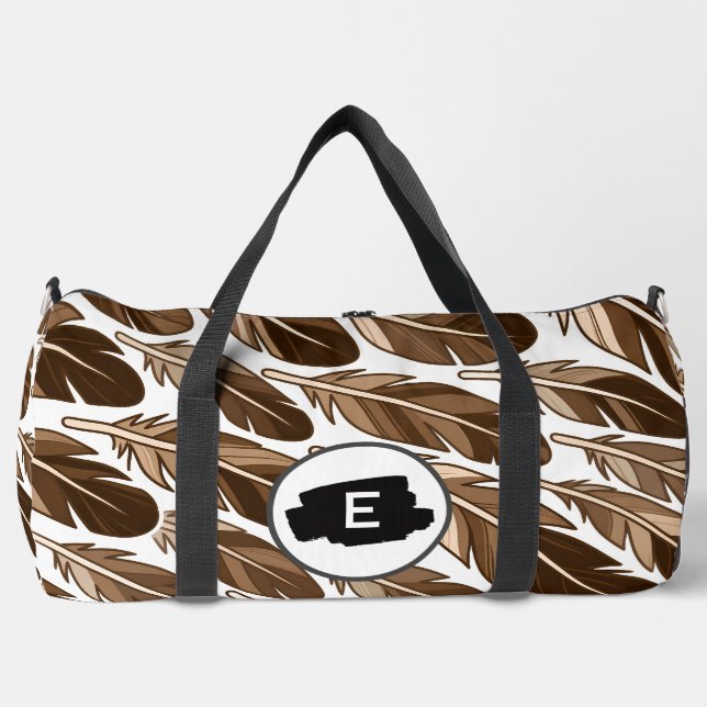Personalizado Boho Feather Monograma Bolsa Duffel  (Anverso)