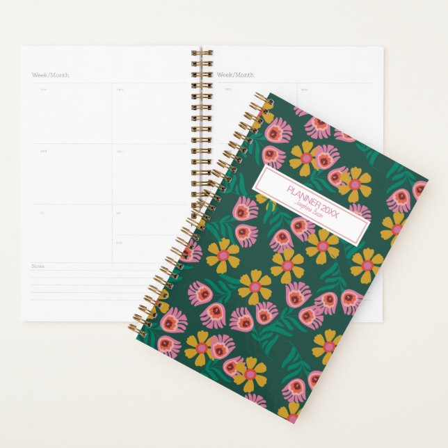 personalizado bonito verde floral adorable agenda  (Demostración)