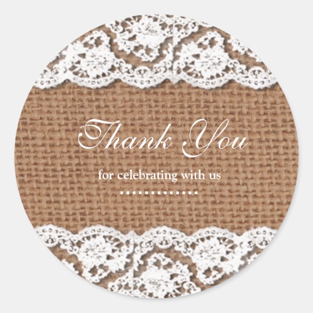 Personalizado Burlap & Lace Wedding Favor Pegatina (Anverso)