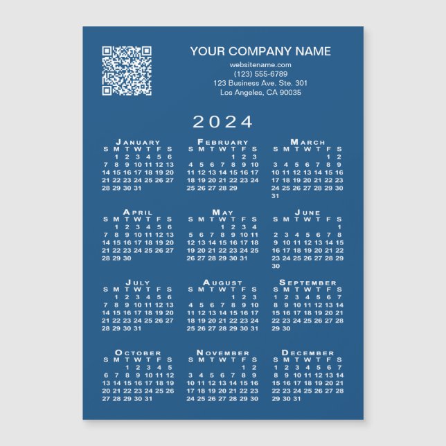 Personalizado Business QR Code 2024 Calendario azu (Anverso)