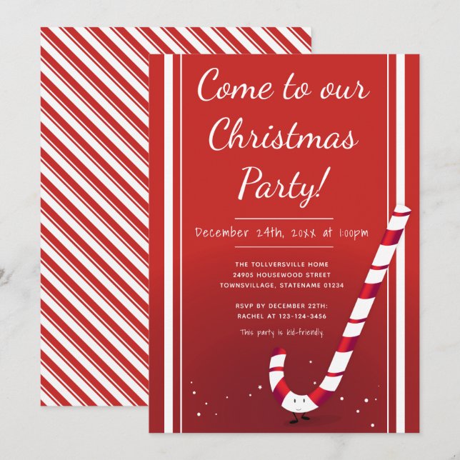 Personalizado Candy Cane | Invitación del partido  (Anverso / Reverso)