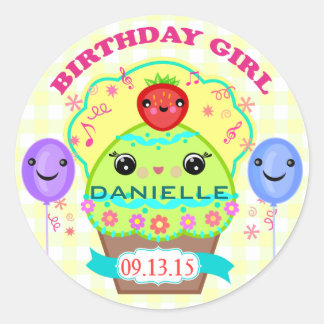 Personalizado Chica de cumpleaños Kawaii Pegatinas