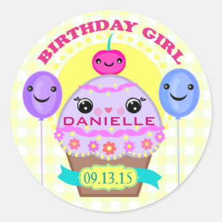 Personalizado Chica de cumpleaños Kawaii Pegatinas