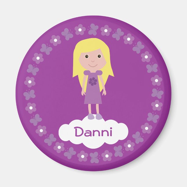 Personalizado Chica y flores imán Personalizado pú (Frente)