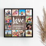 Personalizado Collage de fotos Rústico Farmhouse A<br><div class="desc">Crea tu propia foto de collage personalizada de 12 fotos con tus imágenes personalizados sobre un fondo rústico de madera de madera estilo casa de campo. El diseño también incluye el nombre de tu familia, el año establecido y un guión escrito a mano con "Amor". Añade tus fotos, diseños o...</div>