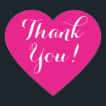 Personalizado color fondo corazón gracias pegatina<br><div class="desc">Personalizado color de fondo corazón gracias pegatinas por boda, ducha de novia, compromiso, aniversario, cumpleaños, ducha de bebé, etc. Pegatinas de forma cardíaca con mensaje de agradecimiento. Color de fondo rosado o personalizado de coral. Texto de guión elegante. Sellos para sobres perfectos / sellador o fiesta de bodas favorecen a...</div>