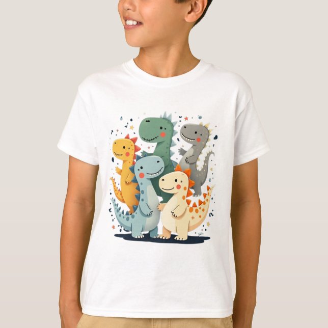 Personalizado colorido Dinosaurios Niños Camiseta (Anverso)
