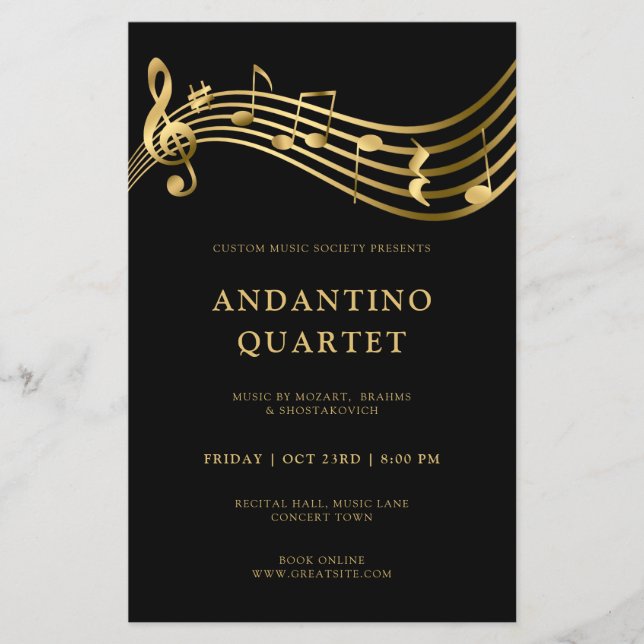 Personalizado Concert Flyer Template Music Gold No (Frente)