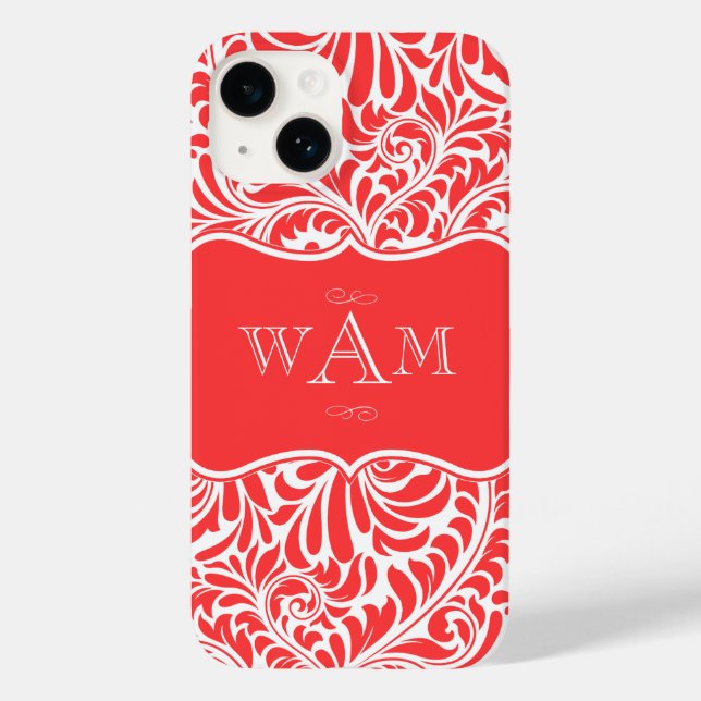 Personalizado Coral Damask Monogramas Funda Monogr (Reverso )