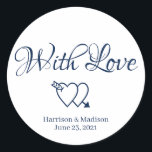 Personalizado corazón azul marino Boda etiqueta de<br><div class="desc">Personalizado corazones texto,  nombre Boda regalo favor etiqueta pegatinas con amor Navy azul y blanco</div>
