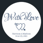 Personalizado corazón azul marino Boda etiqueta de<br><div class="desc">Personalizado corazones texto,  nombre Boda regalo favor etiqueta pegatinas con amor Navy azul y blanco</div>