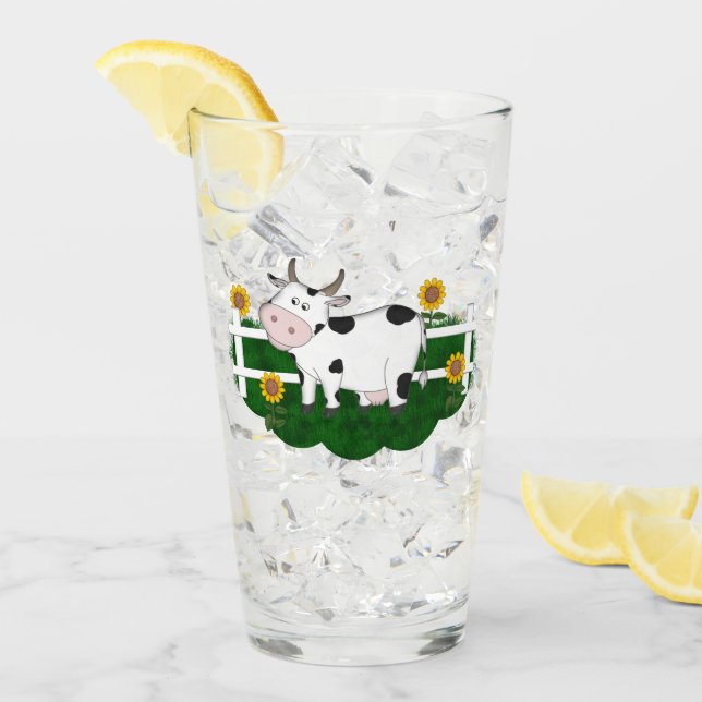 Personalizado Cow Scene 16 oz Bebida Glass (Anverso (hielo))