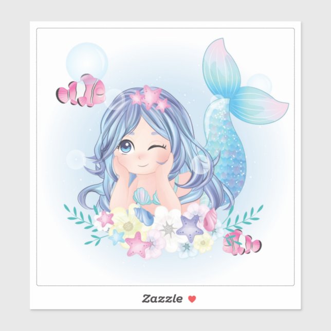 PERSONALIZADO CUT VINYL PEGATINA : CUTE MERMAID (Hoja)