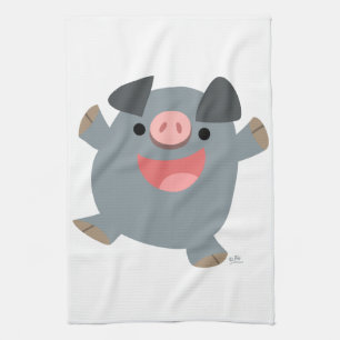 Personalizado Cute Bouncy Pig Kitchen Toalla