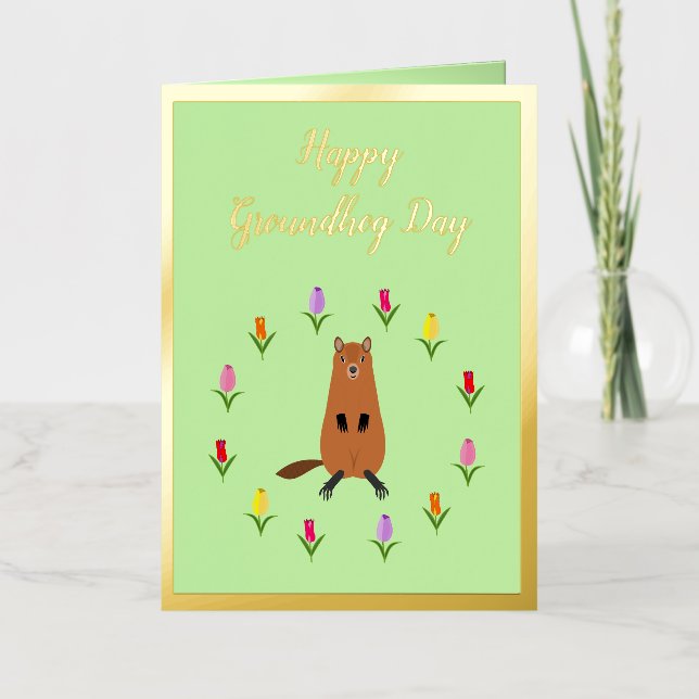 Personalizado Cute Groundhog y Tulip Flowers (Anverso)