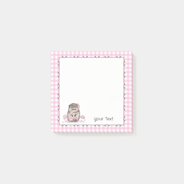Personalizado Cute Hedgehog Texto Notas rosas (Anverso)