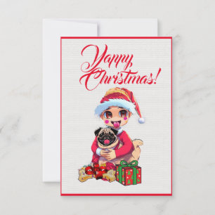 Personalizado Cute Pug Dog Con Tarjeta De Navidad