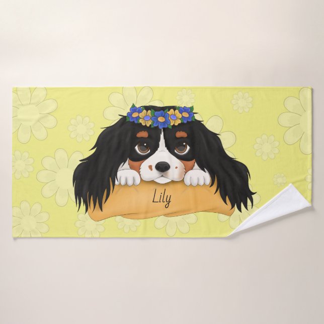 Personalizado Cute Tri Colored Cavalier Spaniel (Toalla de baño)