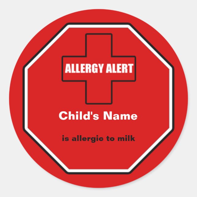 Personalizado de Alerta Médica Leche Pegatina Std (Anverso)