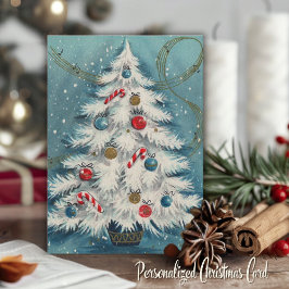 Personalizado de árbol blanco de Navidad retro vin