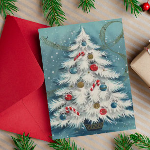 Personalizado de árbol blanco de Navidad retro vin