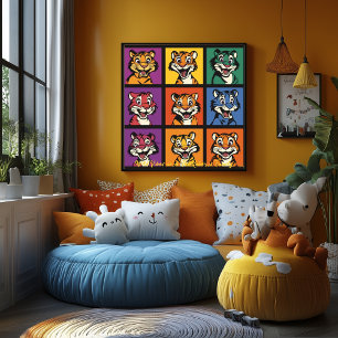 Personalizado de arte pop Tiger Grid Fun Wall Art