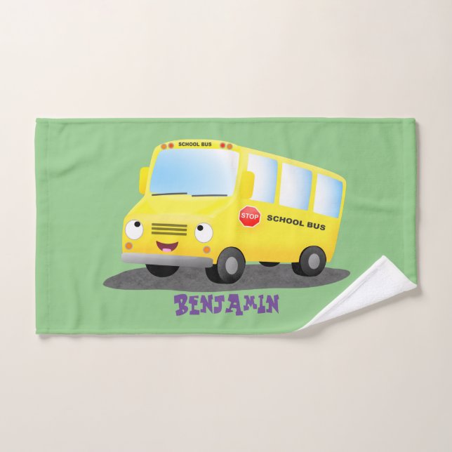 Personalizado de autobús escolar alegre y amarillo (Toalla de mano)