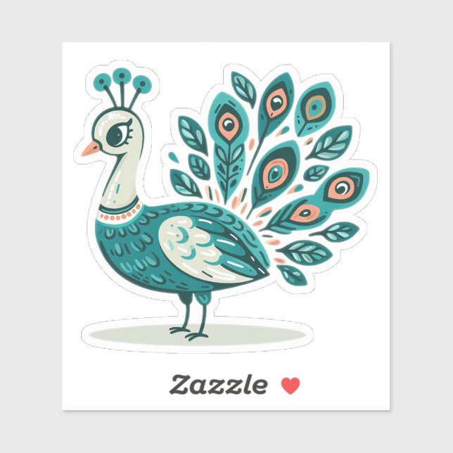 Personalizado de ave pavo real Pegatina de vinilo  (Hoja)