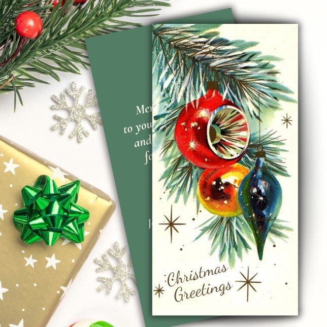 Personalizado de bombillas de árbol de Navidad ret (Vintage Retro Christmas Tree Bulbs Custom Holiday Card)
