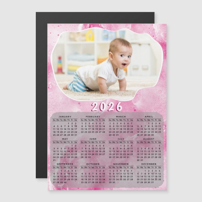 Personalizado de calendario magnético rosa 2026 (Anverso/Reverso)