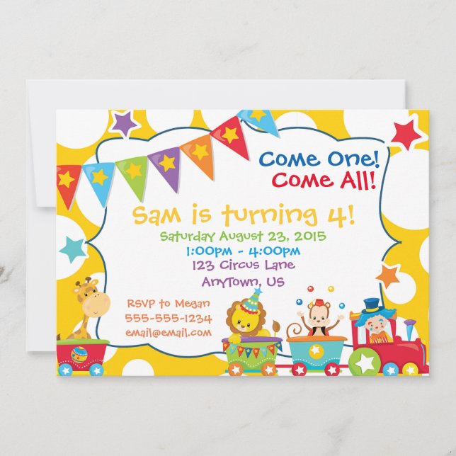 Personalizado de Circo Fiesta Invitación de cumple (Anverso)