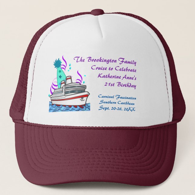 Personalizado de crucero Gorra de fiesta de cumple (Anverso)