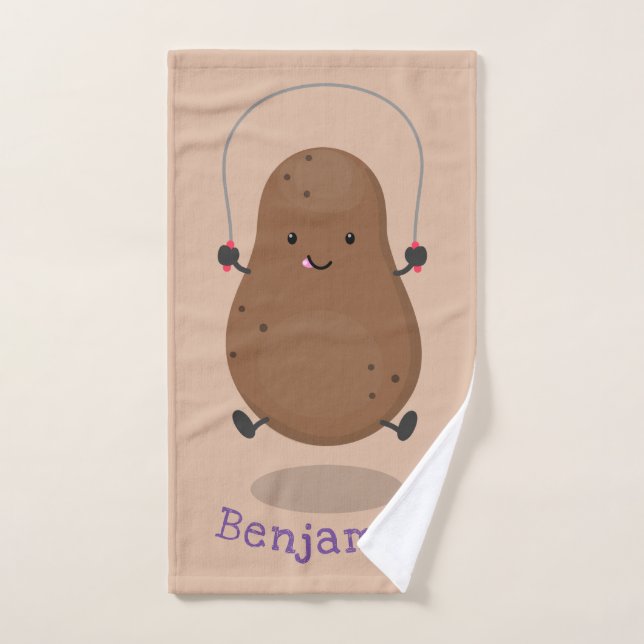 Personalizado de cuerda de saltar de patata feliz (Toalla de mano)