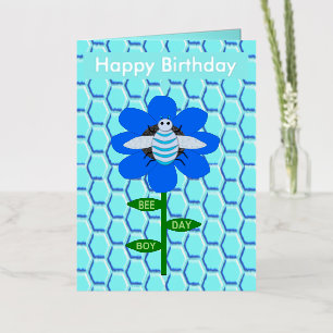 Personalizado de cumpleaños azul de Happy Bee Day 