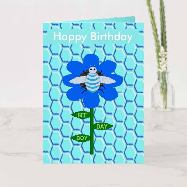 Personalizado de cumpleaños azul de Happy Bee Day  (Flor)